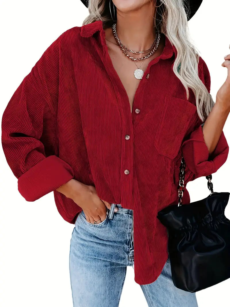 Irmela | Long Sleeve Button Front Corduroy Shirt