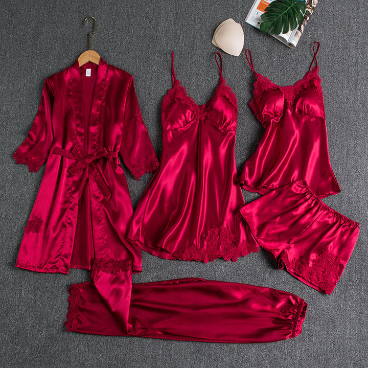 Noga | Satin Lace Five Piece Nightwear Set