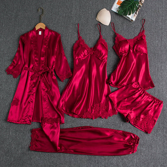 Noga | Satin Lace Five Piece Nightwear Set