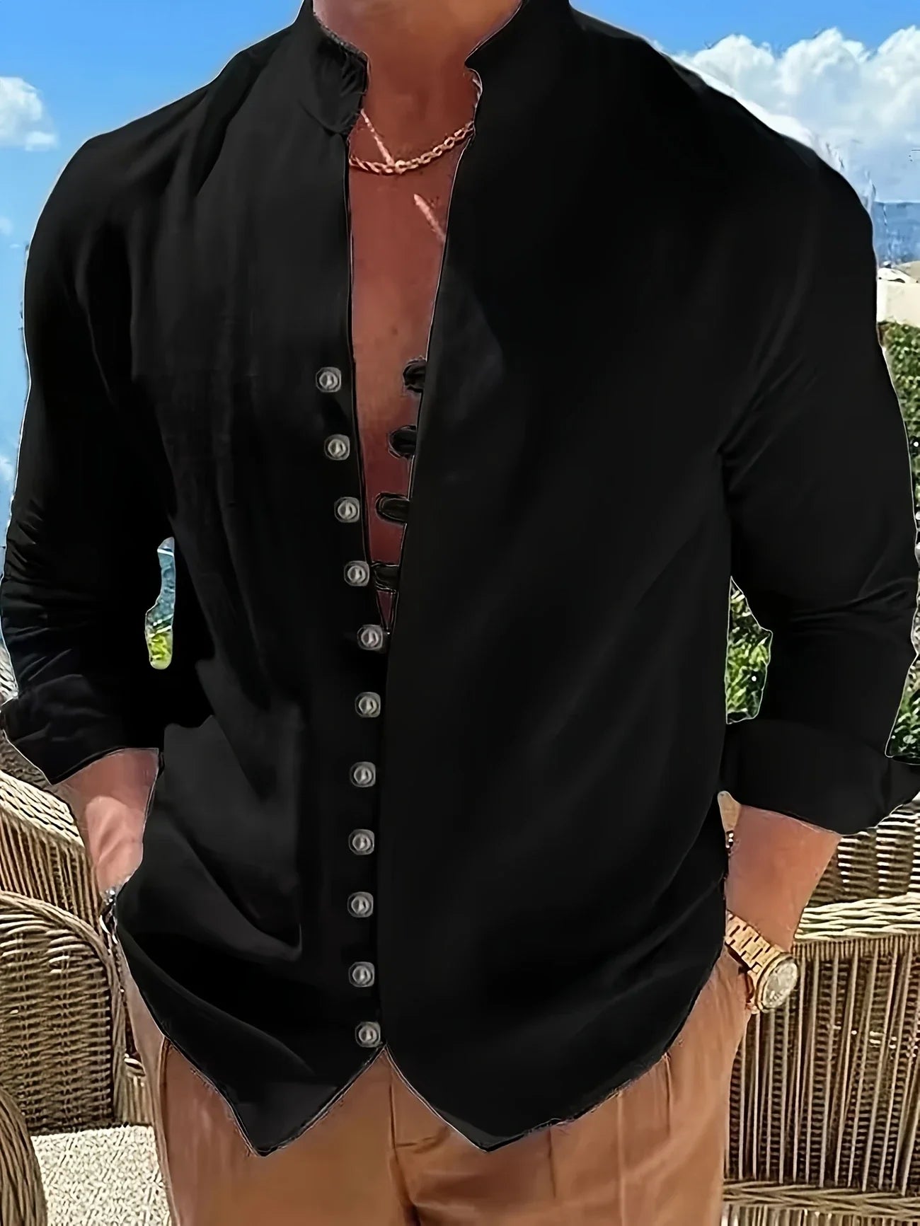 Shayne | Stand Collar Button Front Shirt