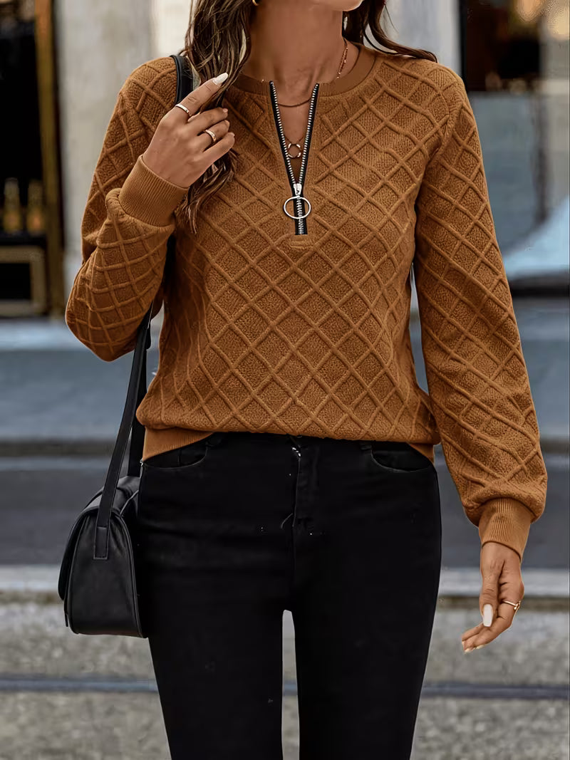 Juliet | Sweatshirt Long Sleeve Textured Quarter Zip Neck