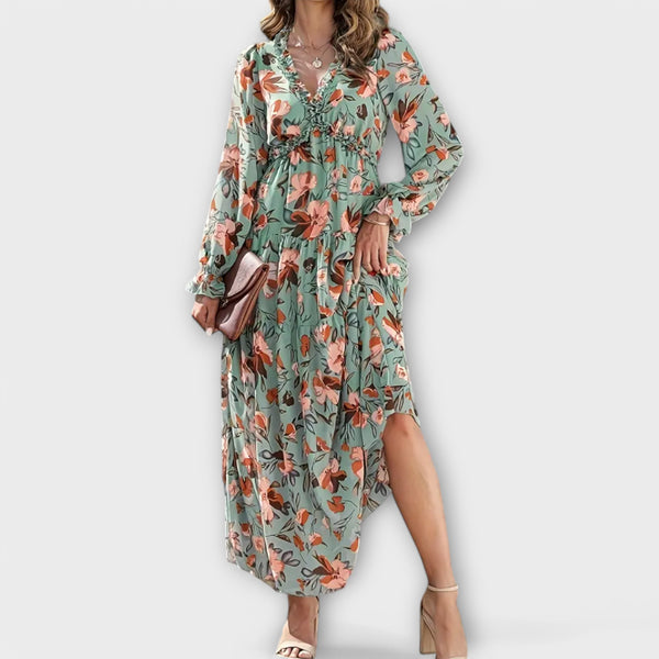 Vanna | Floral Print V Neck Maxi Dress