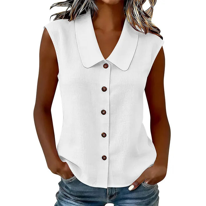 Chisato | Sleeveless V Neck Button Shirt
