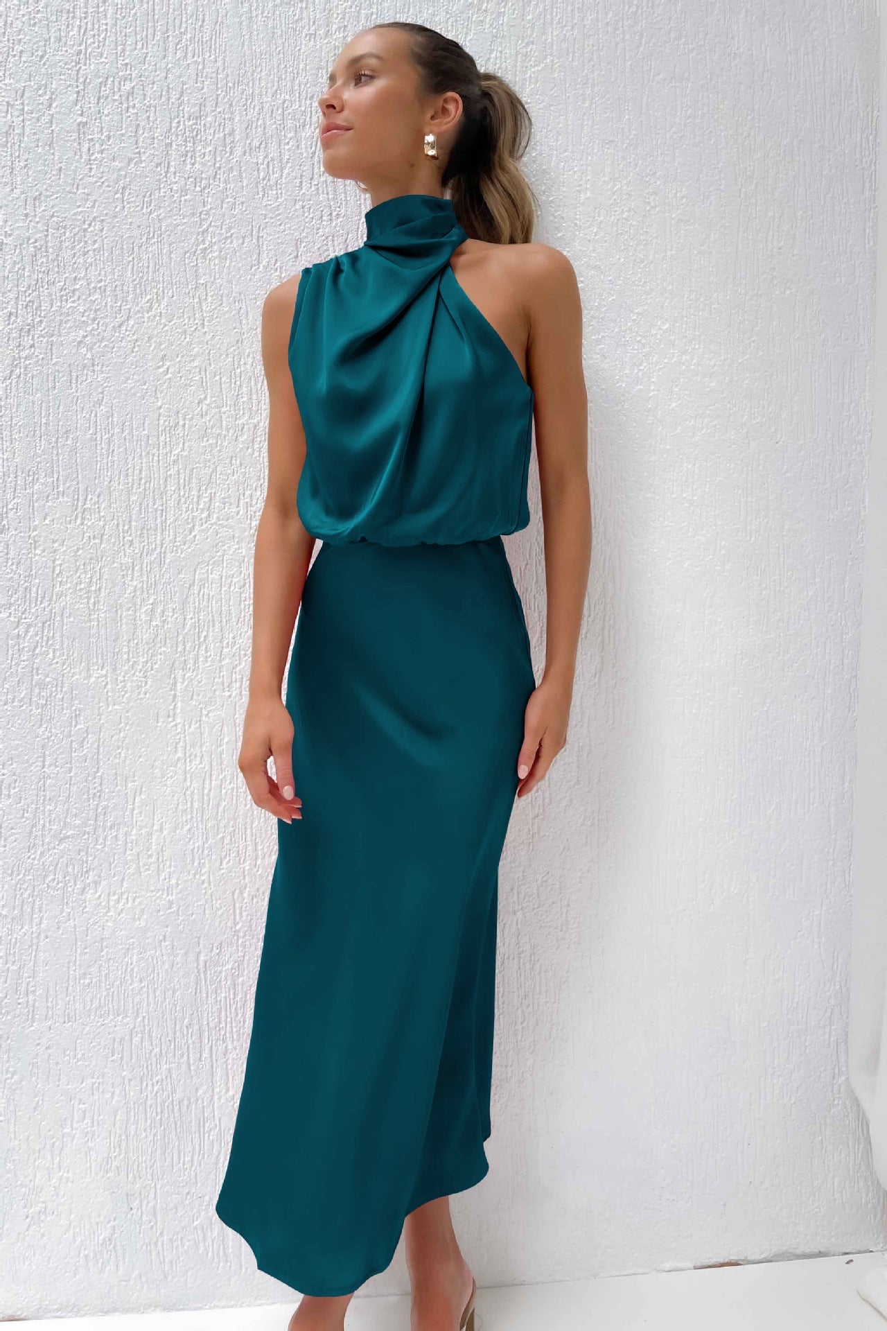 Kangana | Satin High Neck Sleeveless Maxi Dress