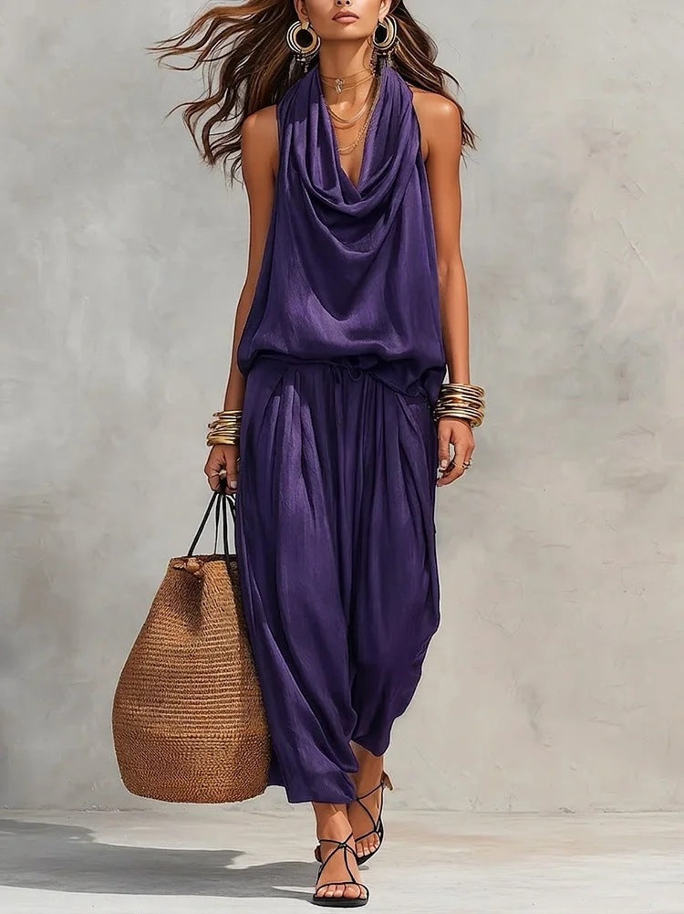 Katerina | Sleeveless Draped Wide Leg Two Piece Set