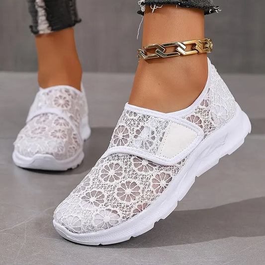 Tonjaa | Lace Floral Embroidered Slip-On Sneakers