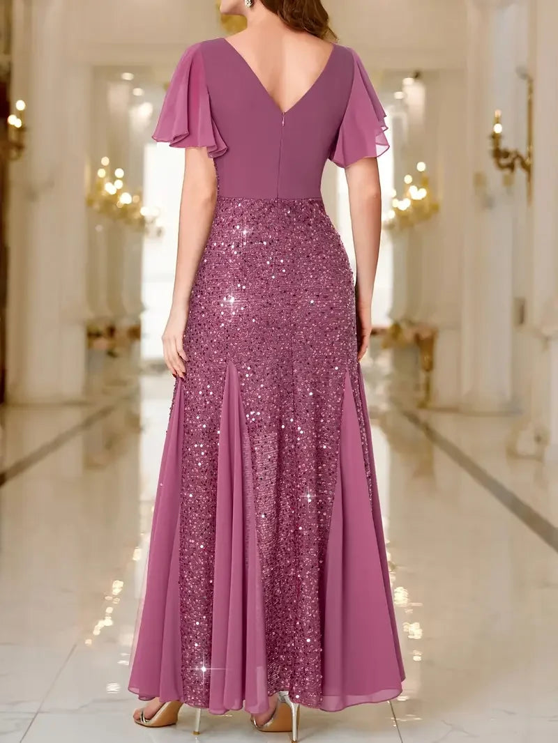 Hinrikka | Sequin Flutter Sleeve Maxi Dress