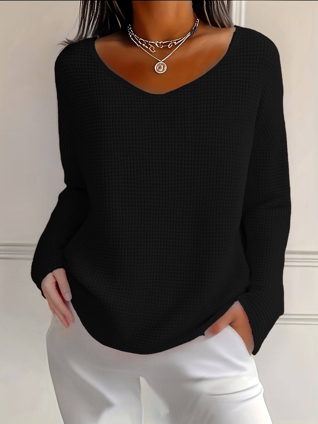 Imogurette | Waffle Long Sleeve V-Neck Shirt in Multiple Colours