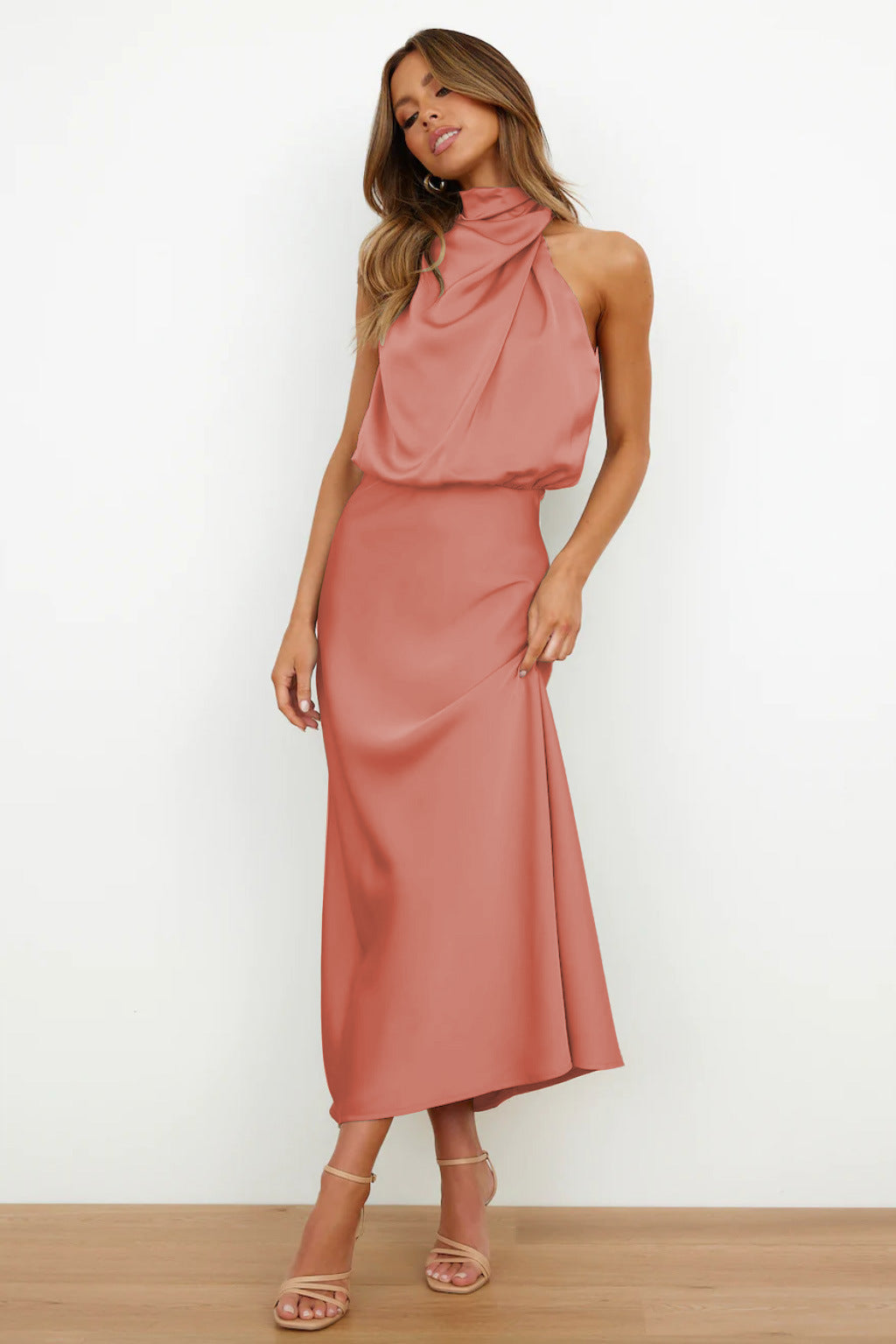Kangana | Satin High Neck Sleeveless Maxi Dress