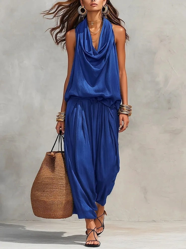 Katerina | Sleeveless Draped Wide Leg Two Piece Set