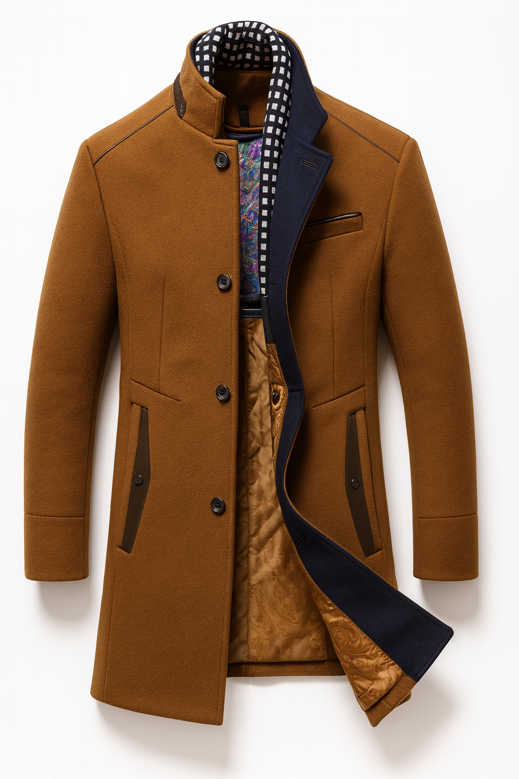 Reinaldo | Long Sleeve Button Front Coat with Trim