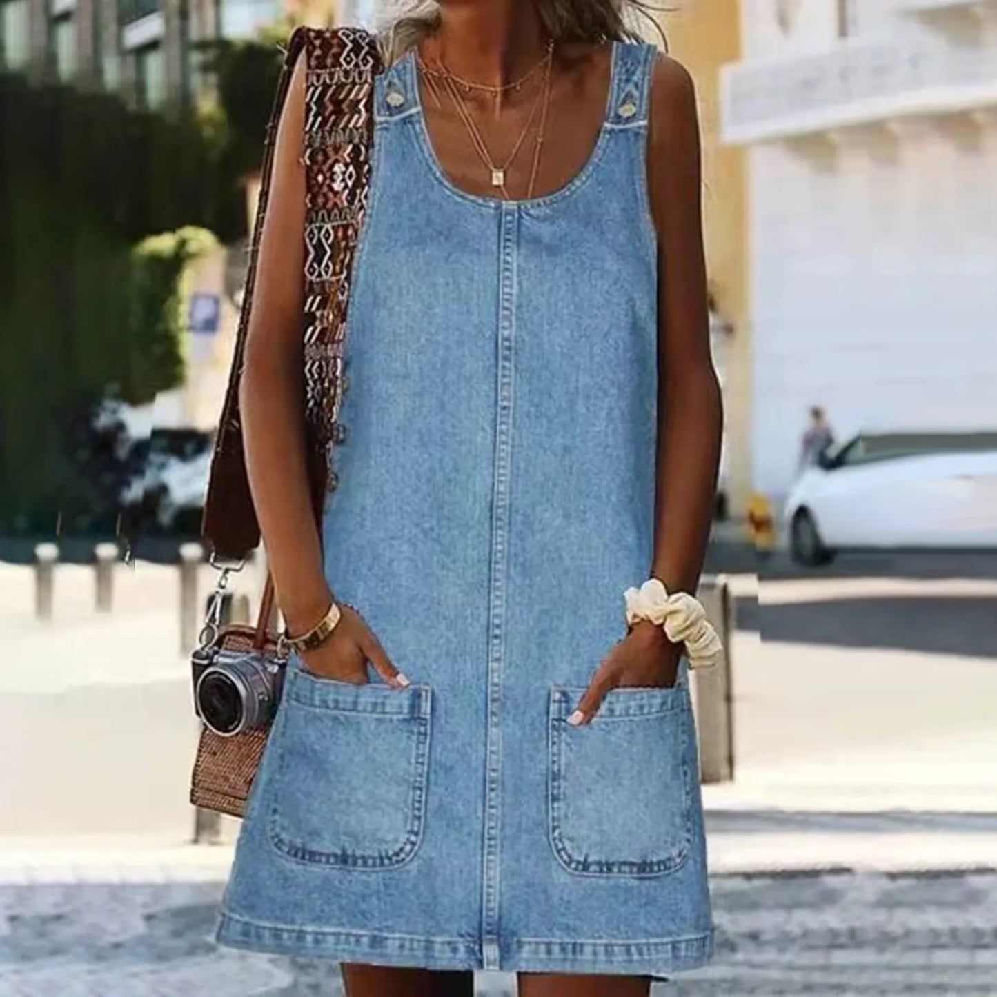 Otylia | Sleeveless Denim Style Pinafore Dress