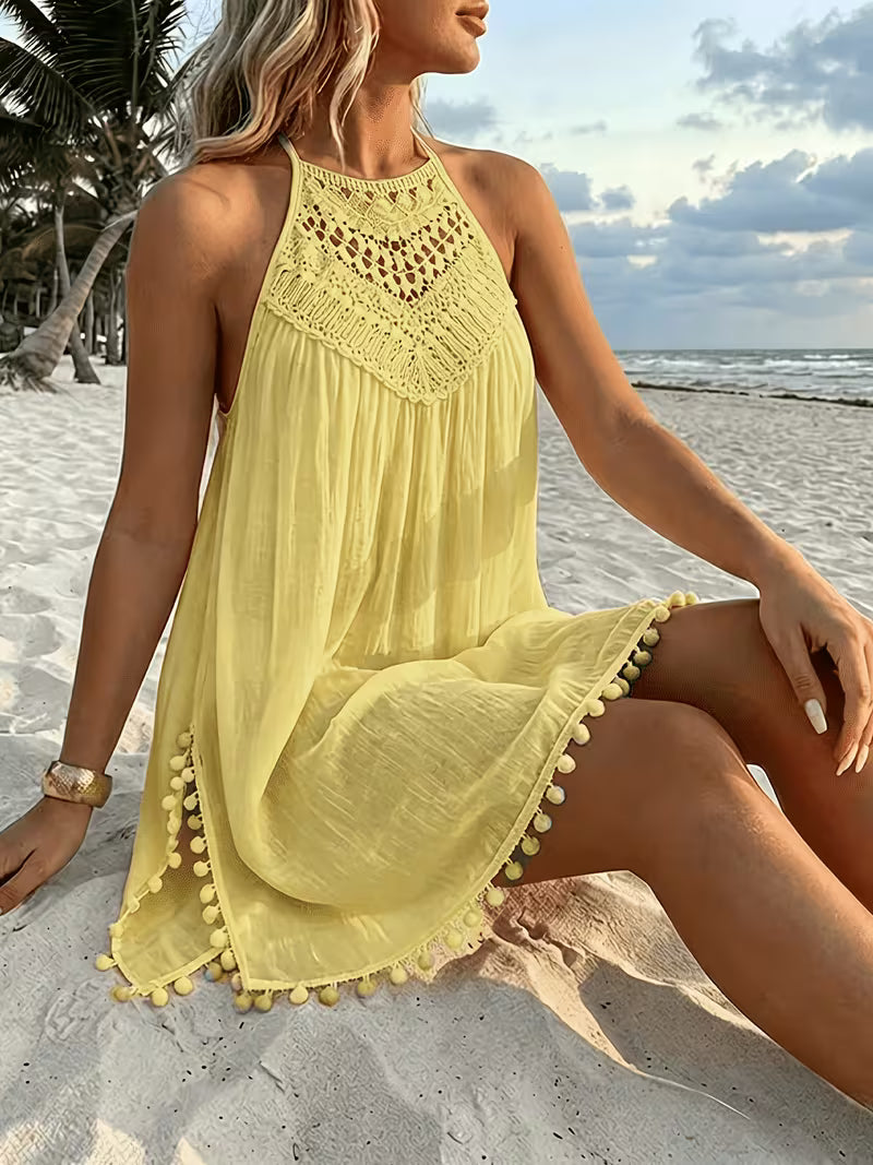 Shiena | Sleeveless Crochet Halter Beach Cover-Up