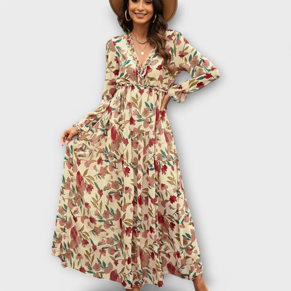 Vanna | Floral Print V Neck Maxi Dress