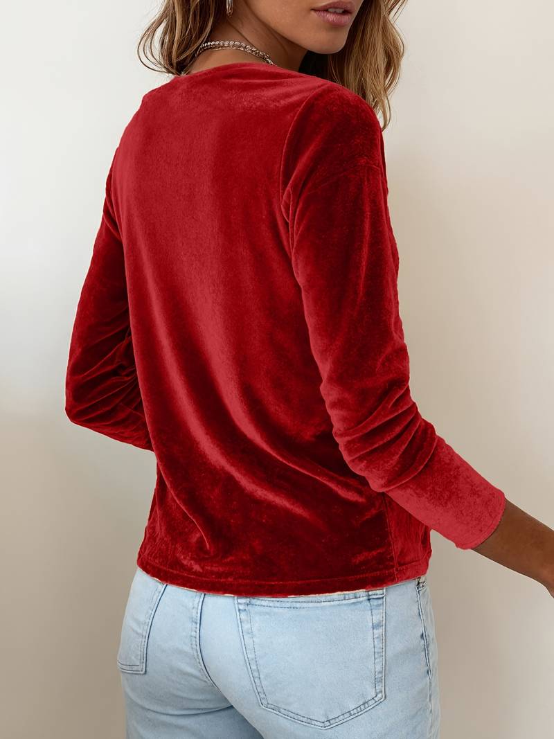 Ghania | Long Sleeve Velvet Cowl Neck Top