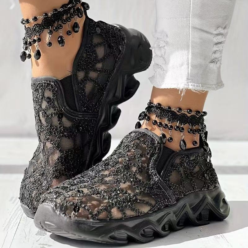 Abbie | Floral Mesh Slip On Trainers