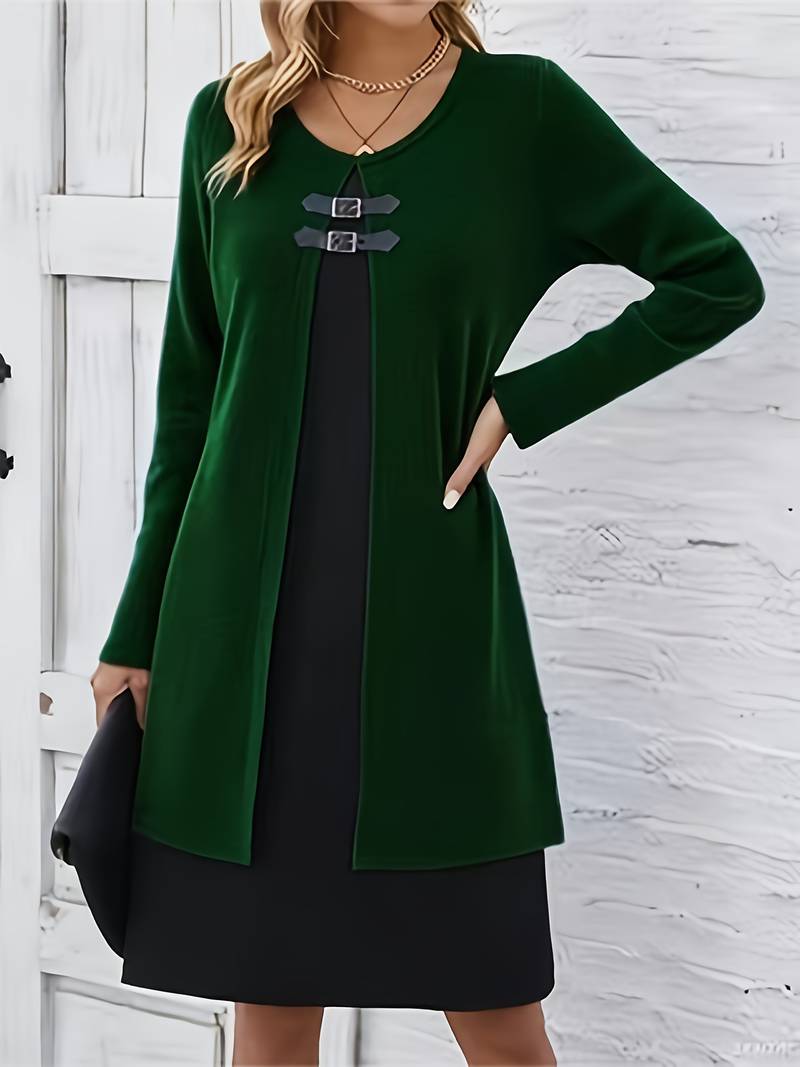 Shirahoshi | Ribbed Long Sleeve Buckle Front Dress