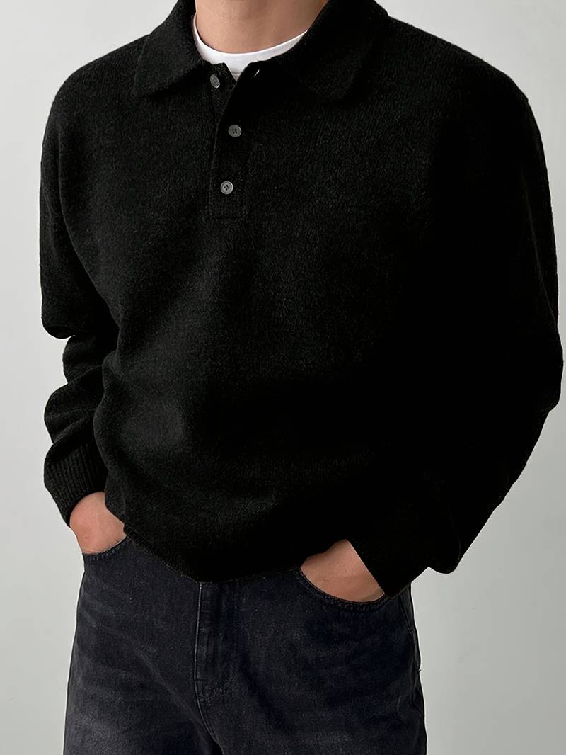 Eliran | Long Sleeve Textured Knit Polo Top