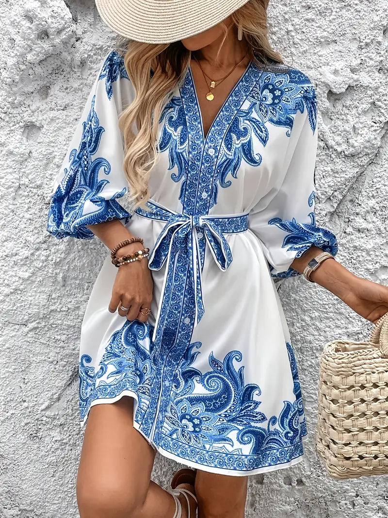 Gwenda | V-Neck Paisley Print A-Line Dress