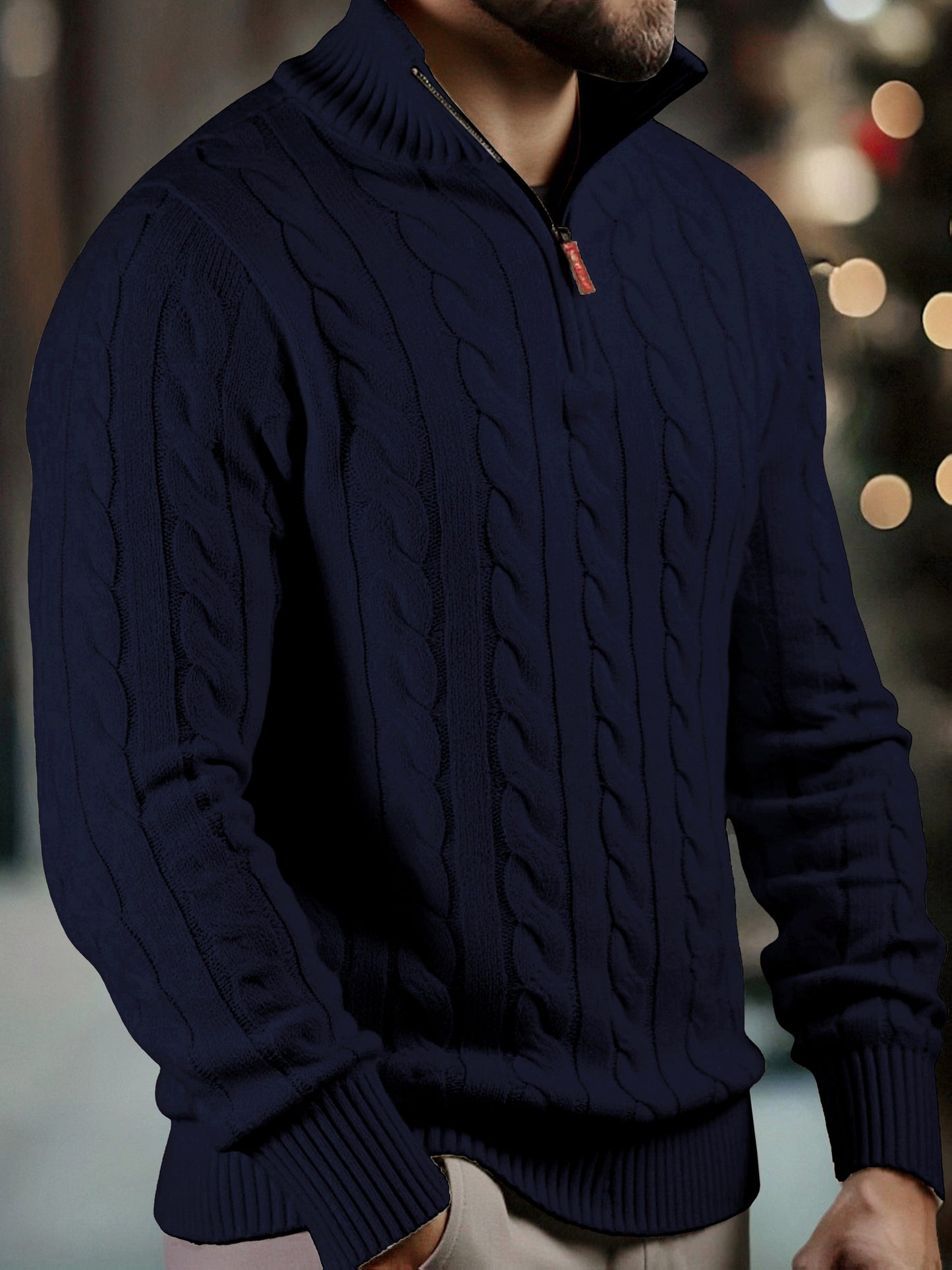 Vasyl | Sweater with Cable Knit Quarter-Zip Collar