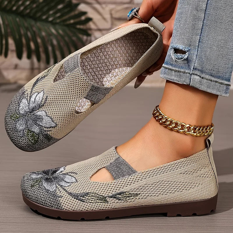 Martine | Embroidered Knit Walking Shoes