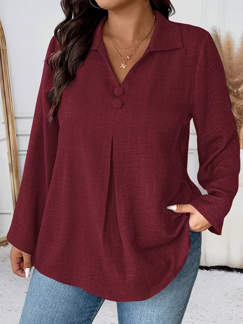 Noyelle | Long Sleeve Collared Pleated Blouse