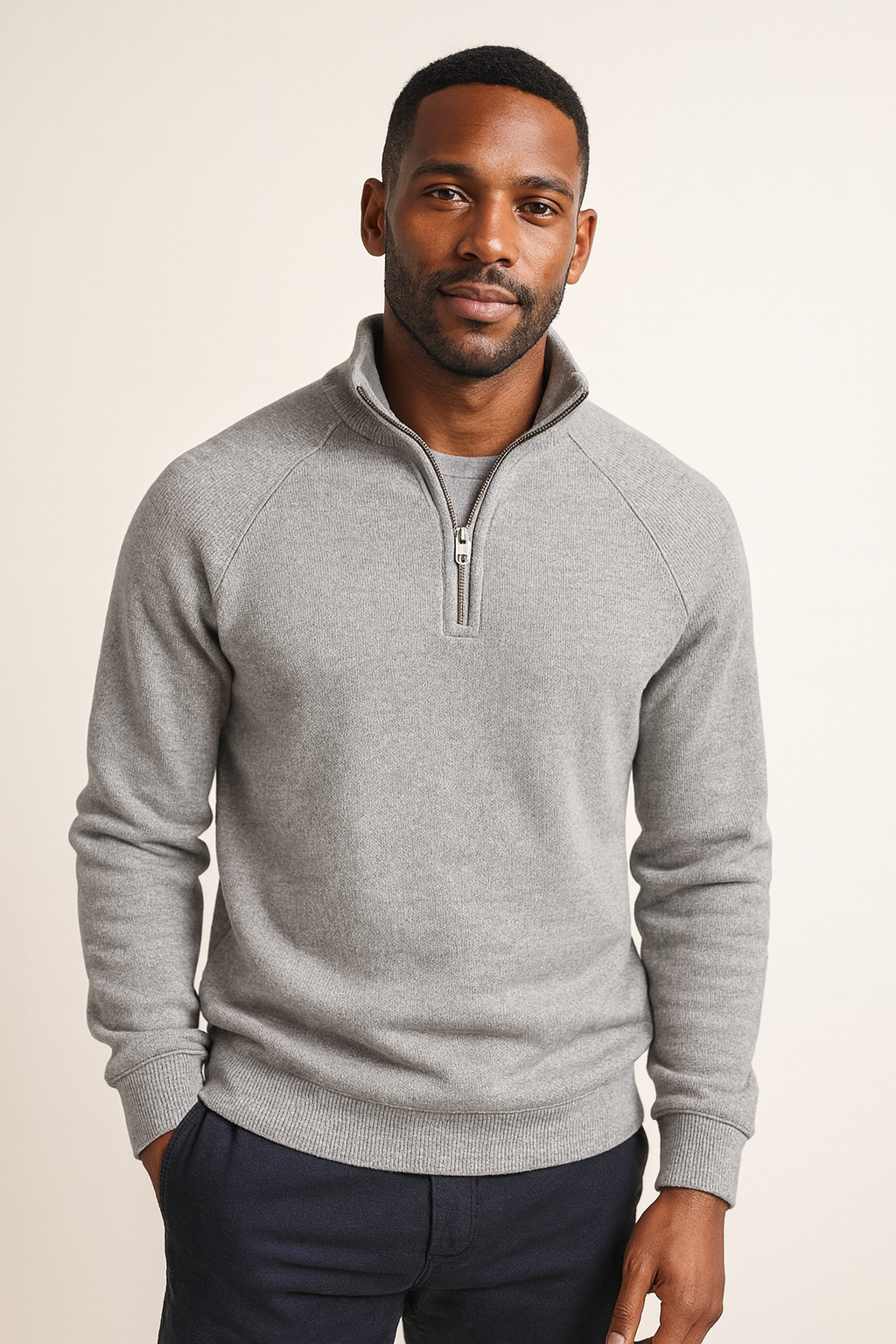 Eduardo | Ribbed Jumper with Quarter Zip and Raglan Sleeves