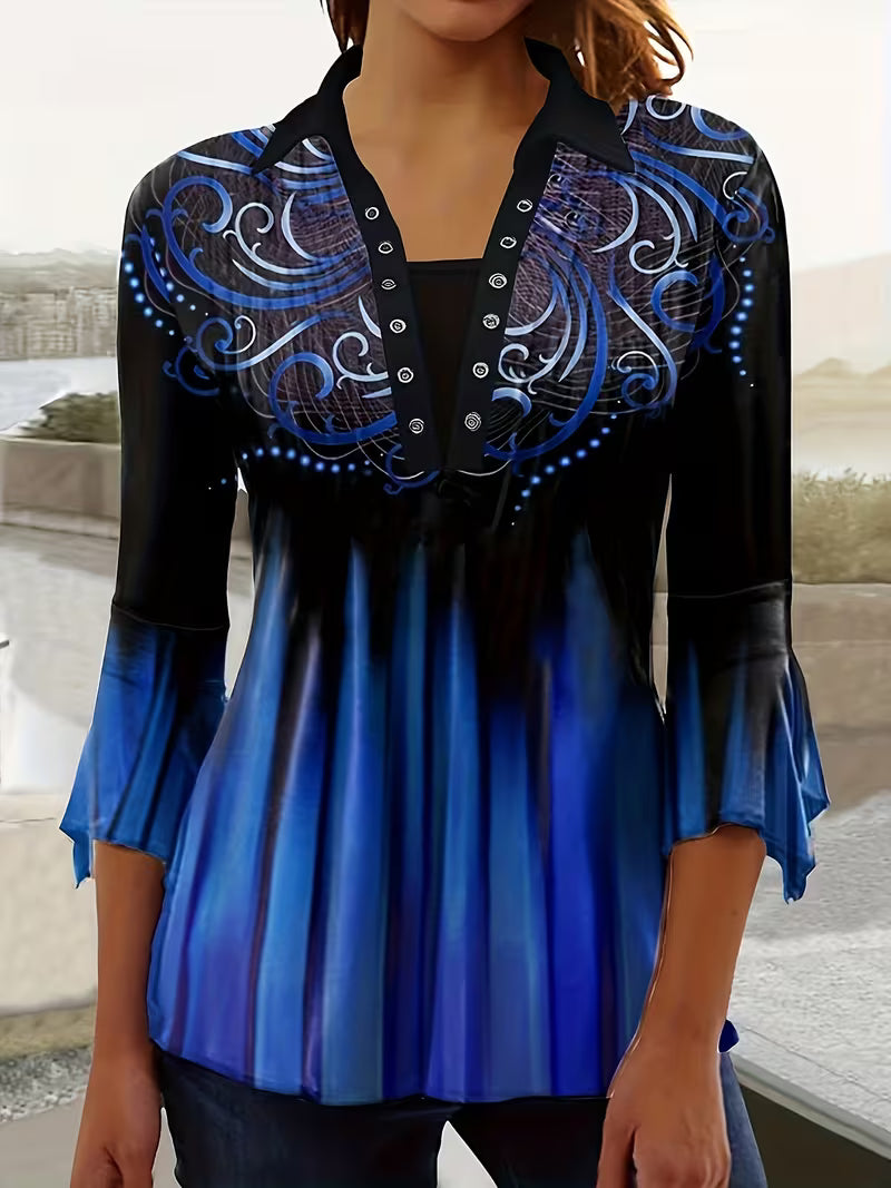Anerisosa | Printed Lapel Top with Irregular Sleeves