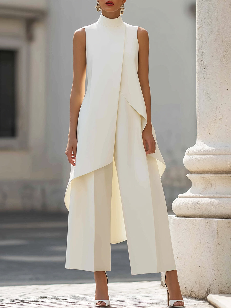 Germine | Sleeveless High Neck Layered Wide Leg Jumpsuit