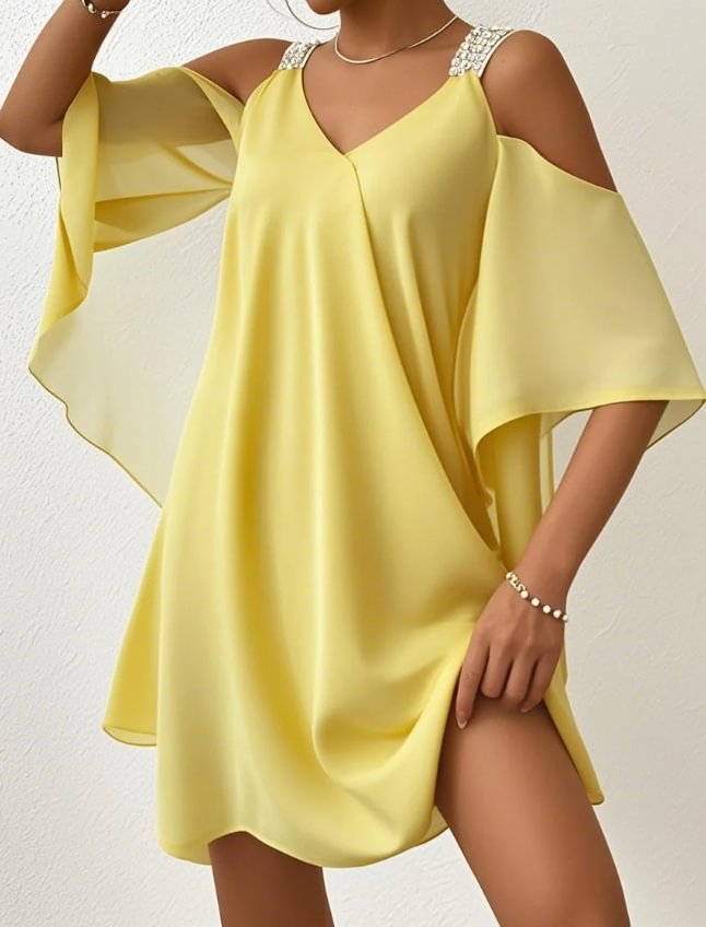 Lilliana | Cold Shoulder Chiffon Style Mini Dress