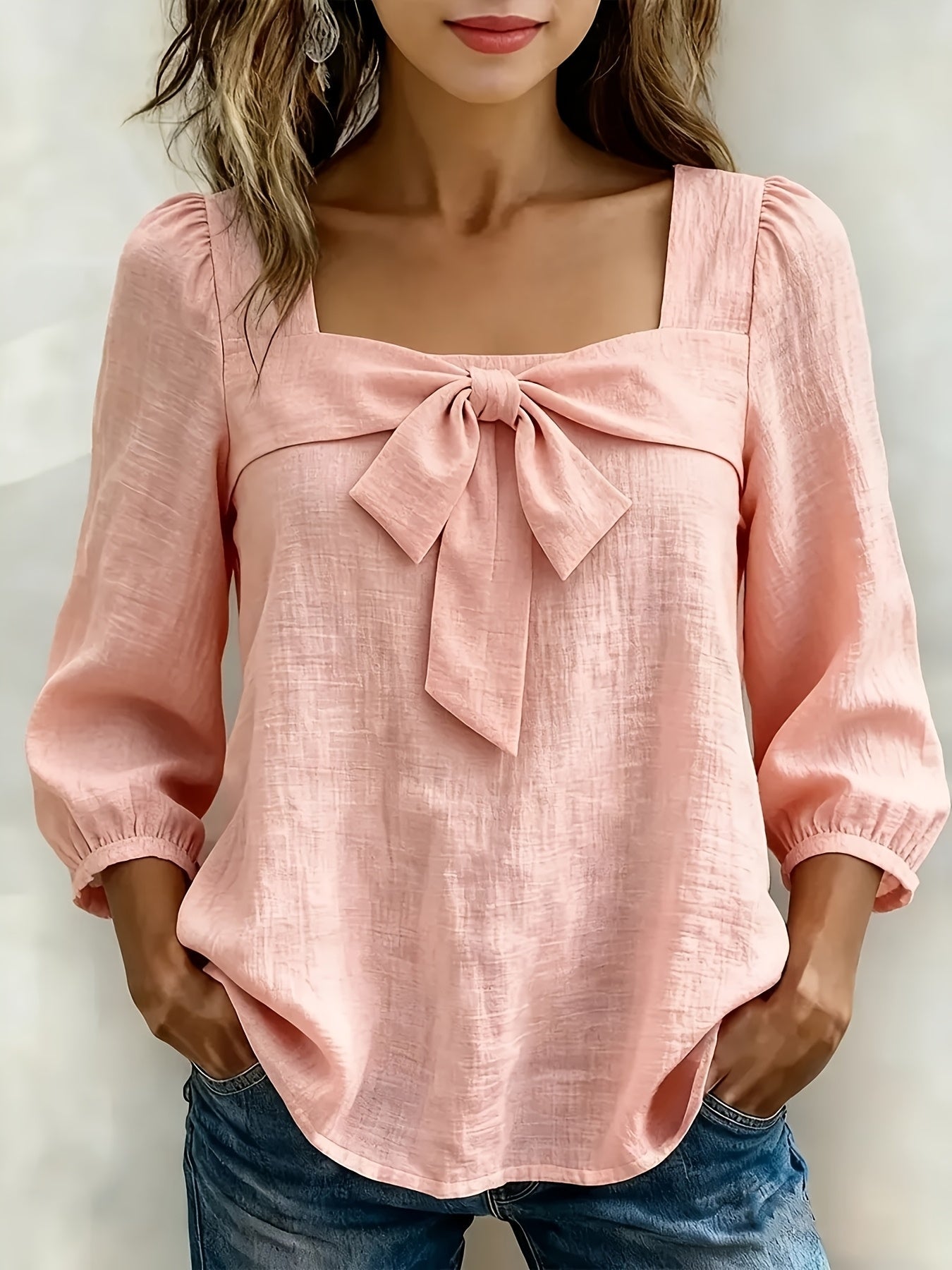 Avelieandra | Bow-Front Casual Summer Shirt in Blue