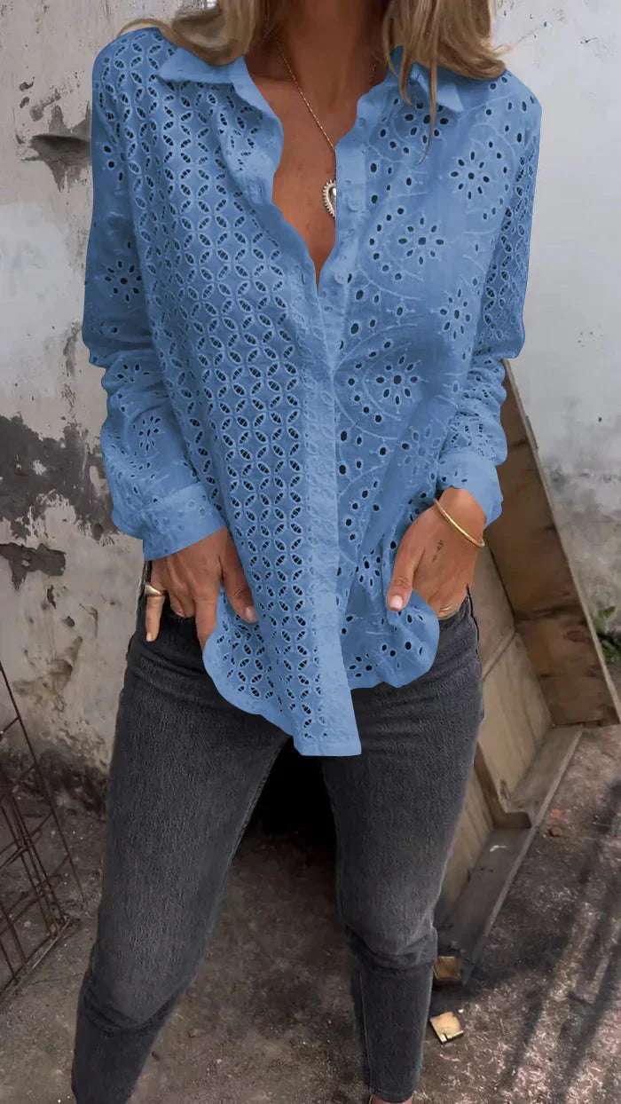 Tommie | Eyelet Long Sleeve Button Blouse