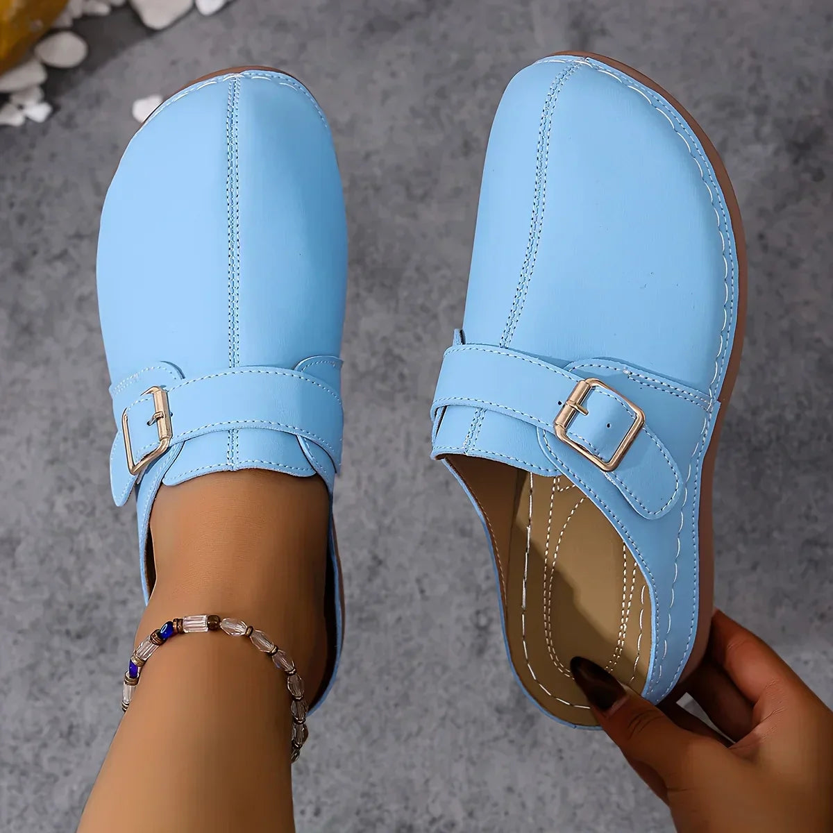Latina - Buckle Strap Mule Shoes