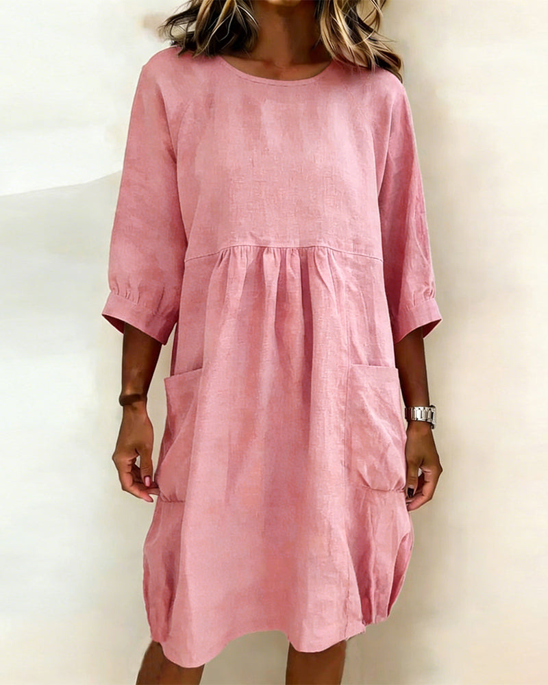 Maleesha | Linen Midi Dress with Pockets