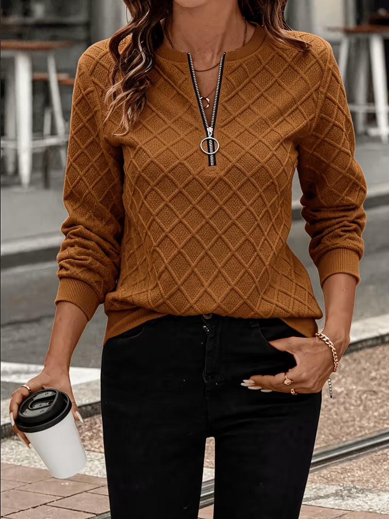 Juliet | Sweatshirt Long Sleeve Textured Quarter Zip Neck