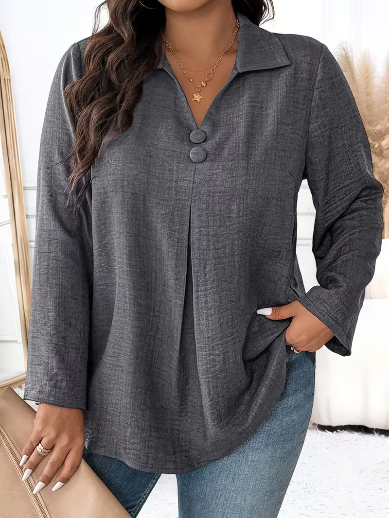 Noyelle | Long Sleeve Collared Pleated Blouse