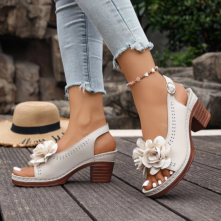 Gayanthi | Floral Block Heel Sandals