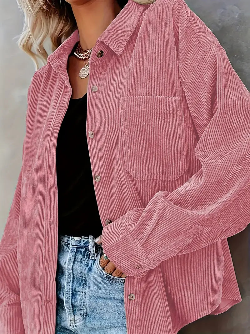 Irmela | Long Sleeve Button Front Corduroy Shirt