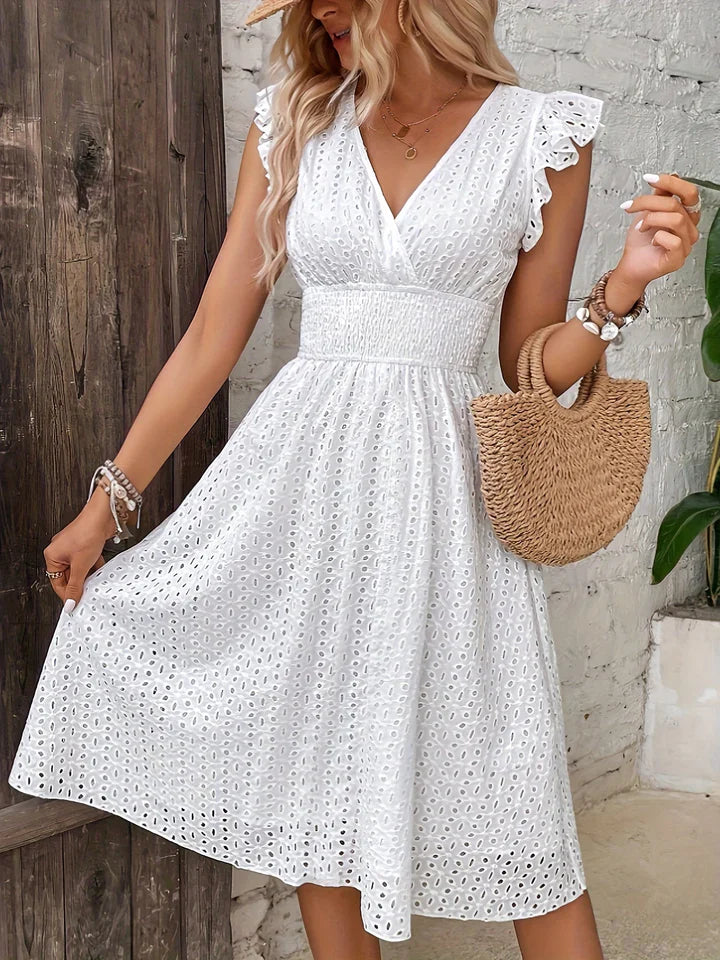 Tsami | Broderie V-Neck Midi Summer Dress