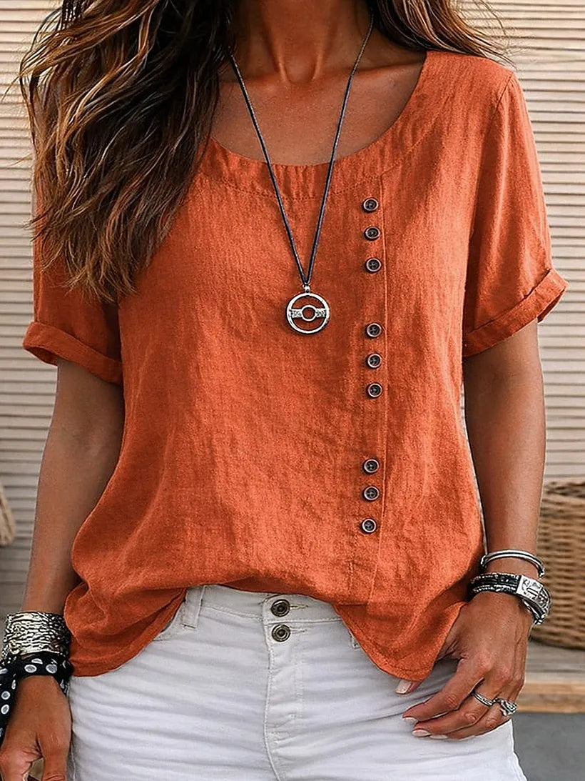 Mickale | Round Neck Button Detail Blouse