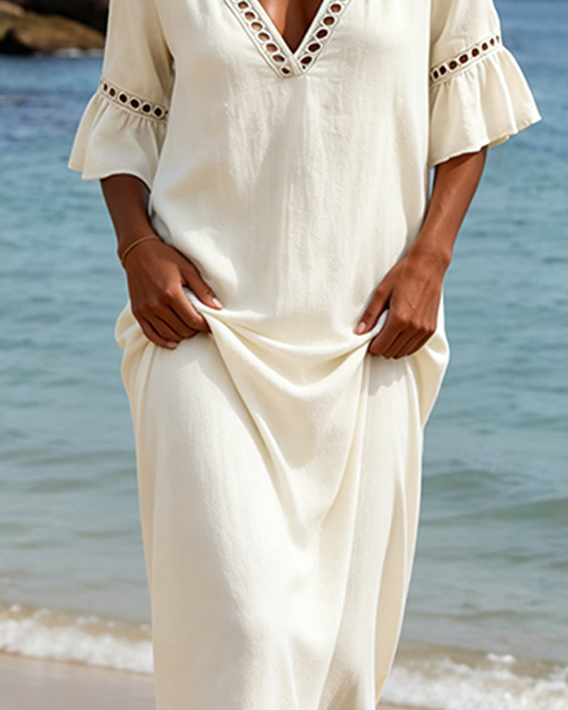 Nellina | V-Neck Ruffle Sleeve Maxi Dress
