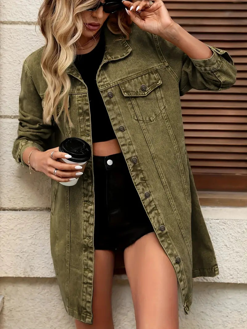 Tacie | Denim Long Sleeve Button Front Jacket
