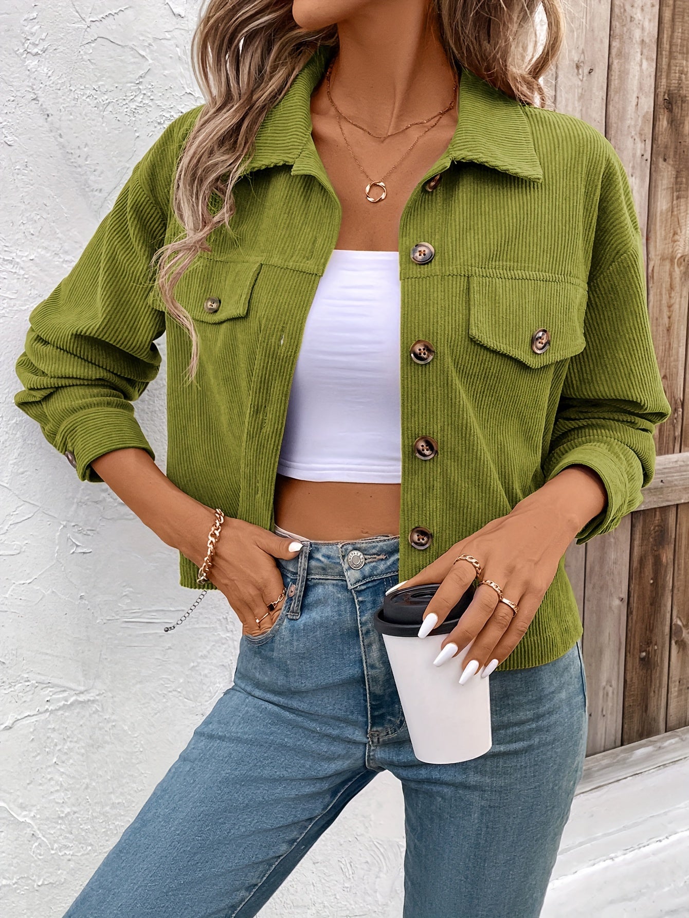 Nichola | Corduroy Button Front Cropped Jacket