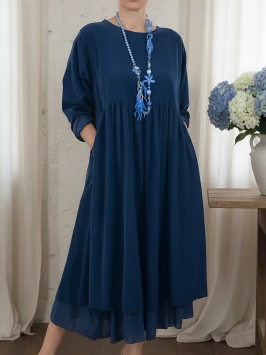 Ceinwen - Loose And Double Layered Hem Maxi Dress