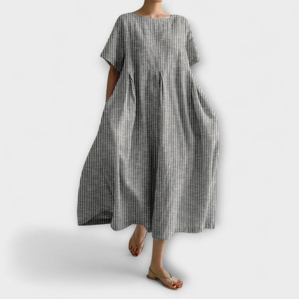 Nurhan | Checked Short Sleeve Midi Smock Dress