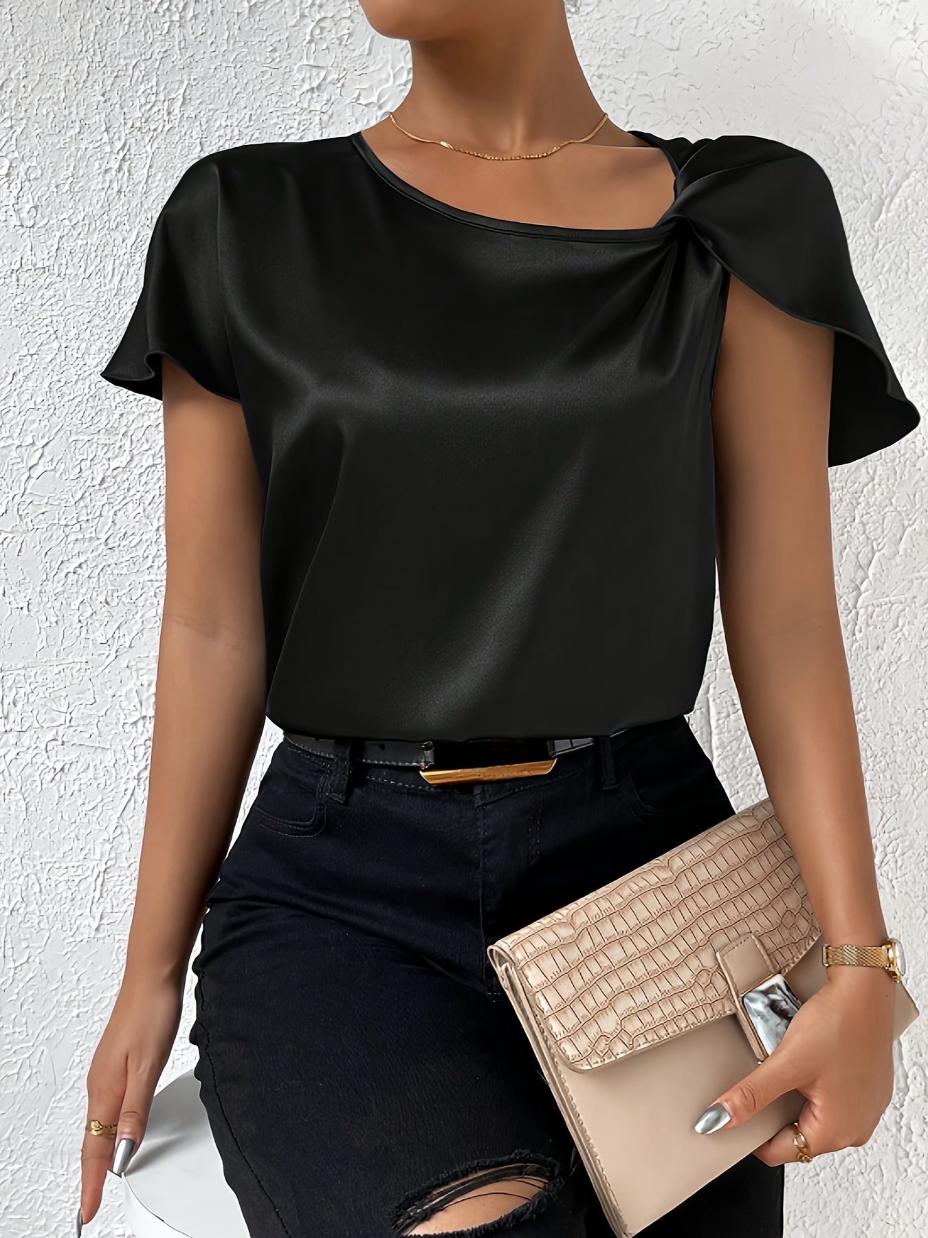Loretta | Satin-Look Cape Sleeve Blouse