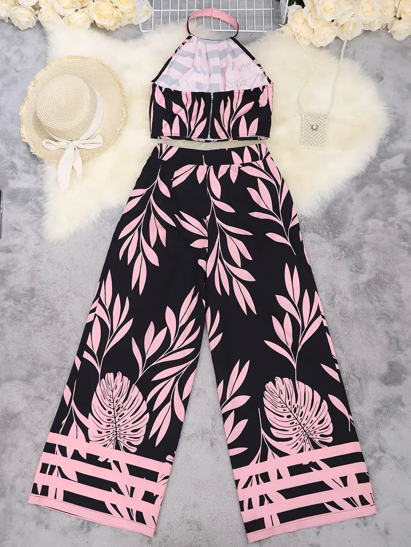 Zirina | Tropical Print Halter Two Piece Set