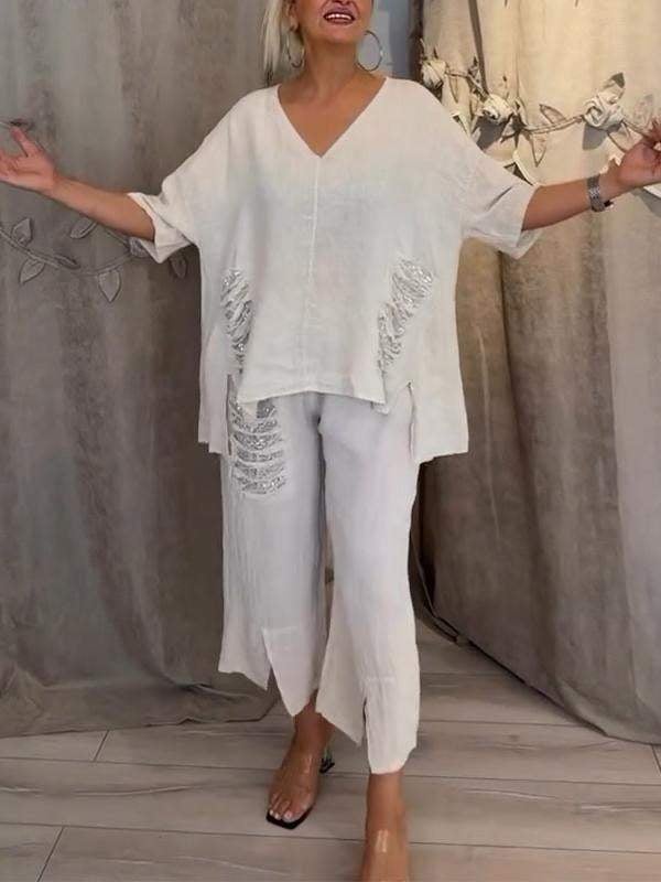 Ebony | V-Neck Loose Fit Two-Piece Set