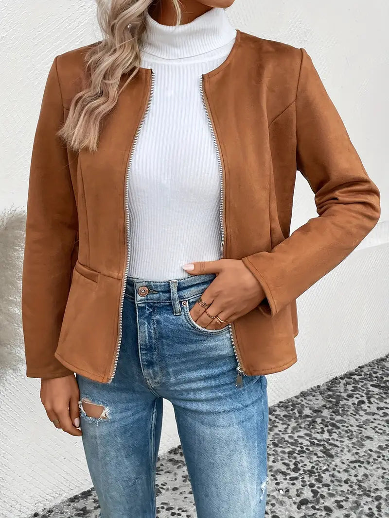 Roksana | Jacket with Round Neck and Zip Closure