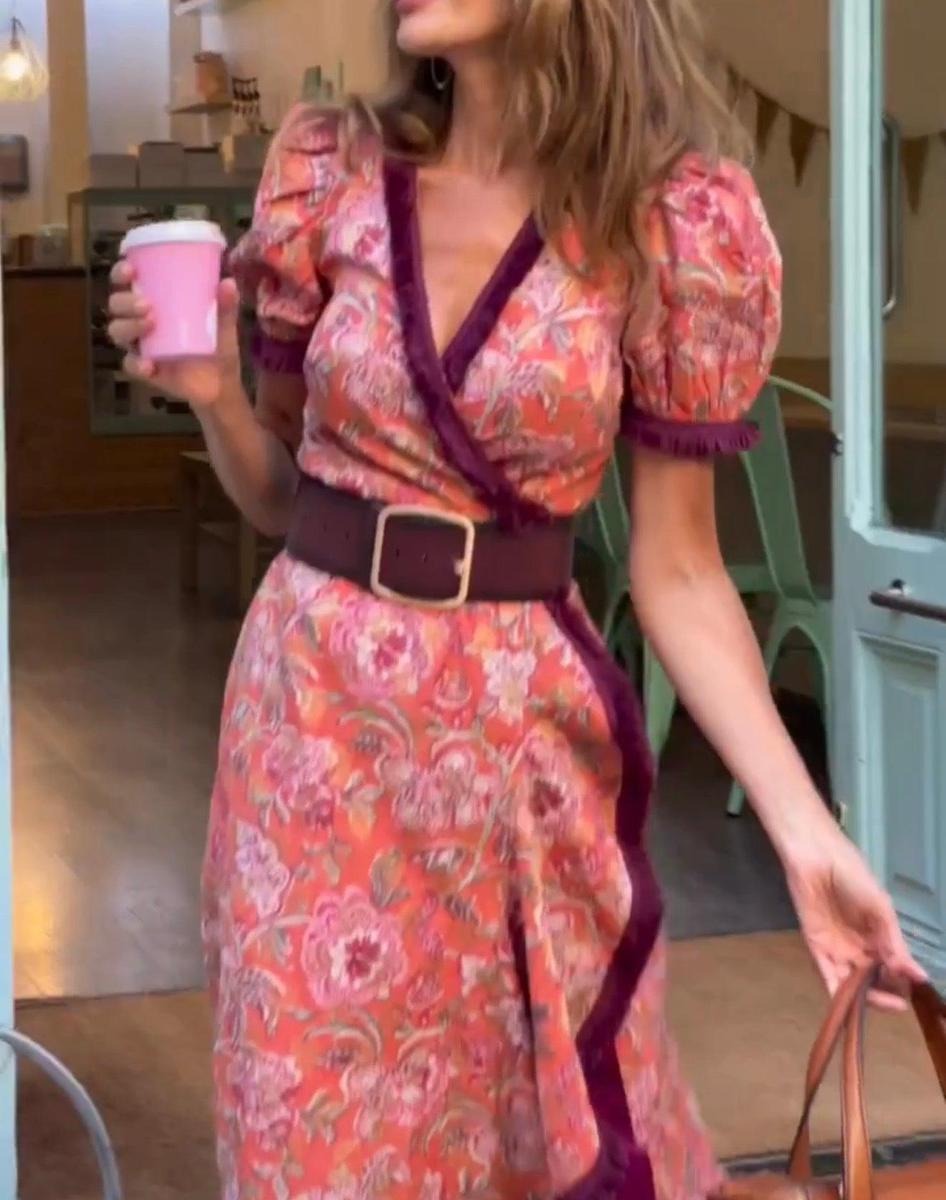 Eliett - Floral Wrap Maxi Dress Puff Sleeves